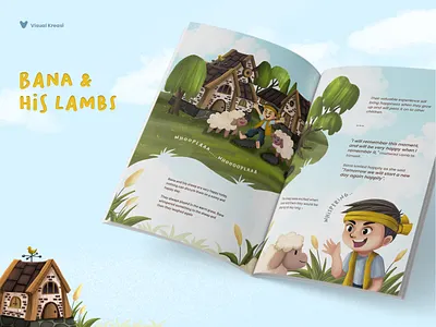 Bana and His Lambs - Children's Illustration Book a boy art bitmap book children children book clip studio paint digital art digital illustration digital painting draw drawing fairy tale farmer green illustration layout painting photoshop story