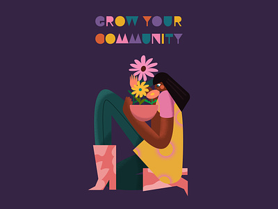 Grow your community colorfull community concept flower girl grow illustration pot sitting