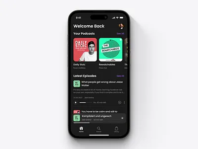 Podcast App - Dark Mode app concept dark mode human interface guidelines interface ios minimalist mobile modern podcast ui ux