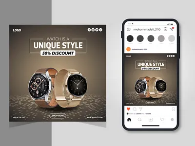 Digital Smartwatch social media post Design Template ads banner advertising banner design branding design digital smart watch facebook ad facebook banner graphic design illustration instagram posts motion graphics product design smart watch amazon smart watch setting social media social media banner social media post design social poster watchposter