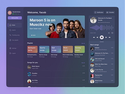 Muscikz Dashboard Exploration app color dashboard design desktop exploration figma layout music musicapp player popular ui ui ux ui design uidesign uiux user interface ux uxui