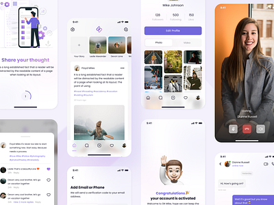 Social Network App UI Kit - V2 app clean connections design elegent luxury minimal mobile app social network ui ux