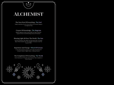 Tarot Deck Cocktail Menu animation black branding design drink menu moon stars sun tarot ui ux