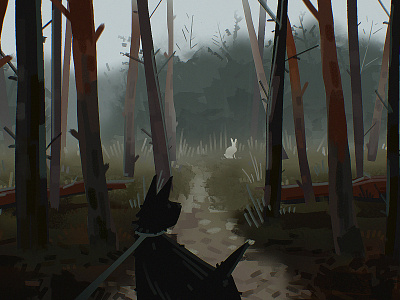 Rainy Forest part 1 2d concept art digital art dog environment fall forest illustration nature visual development