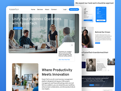 FusionTech - All-in-one business management platform application blue business business management design figma fintech fusiontech landing page ui ux website