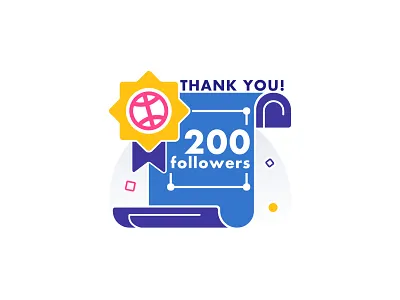 200 Followers 200 achievement blue building plan charter design dribbble flat follower followers illustration thank you yellow