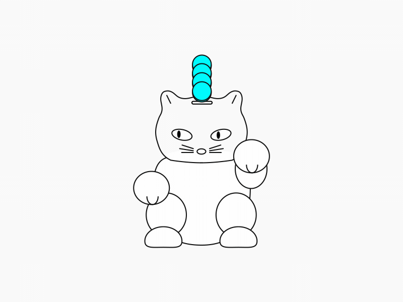 maneki-neko with coins animated ui animation app cat crypto cryptocurrency defi design illustration json loop lottie motion design outline simple ui web3