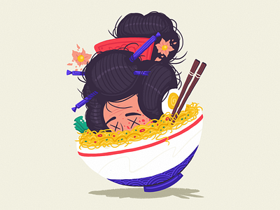 Namakubi Ramen art chopsticks design digitalpaint geisha illustration japan japanese namakubi noodles ramen vector
