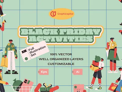 Mint Flat Black Friday Activity Illustration activity black friday discount flat landing page mint promo promotion sale shopping