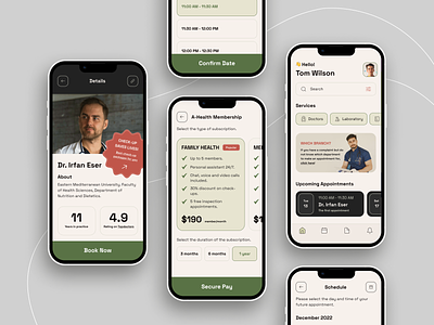 A-Health — Medical iOS Application appointment booking check up doctor healthcare hospitals ios lab medical medical group medicine membership mobile app muted colors radiology results schedule subscription surgery telemedicine