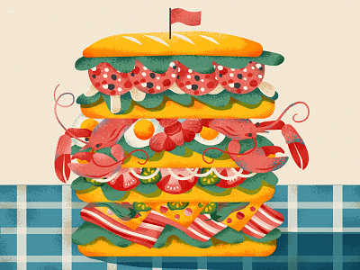 Stacked! bread brushes flag food halftone illustration illustrator lettuce lobster muti photoshop sandwich stacked streetfood texture tomato vector