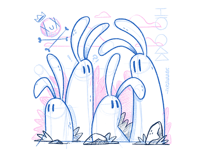 Sketchy Bunnies blake stevenson bunny cartoon character design cute design illustration jetpacks and rollerskates logo rabbit retro sketch ui