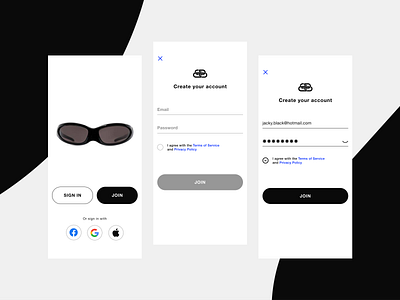 Sign up screens. Balenciaglass app concept 002 app daily ui daily ui 2 daily ui challenge interface join mobile interface registration sign in sign up ui ux welcome screen