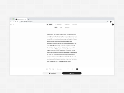 BlackoutPoetry.co - Web Application, SaaS, Software application art blackout poetry design poems poetry saas software ui ux web app web application