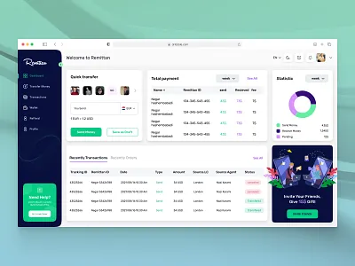Transfer Money Dashboard crypto dashboard design landing minimal remittance transfer money ui uiuxdesign ux web