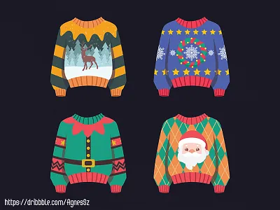 Ugly Christmas sweater collection cartoon character christmas cute design happy holiday illustration jolly season ugly christmas sweater