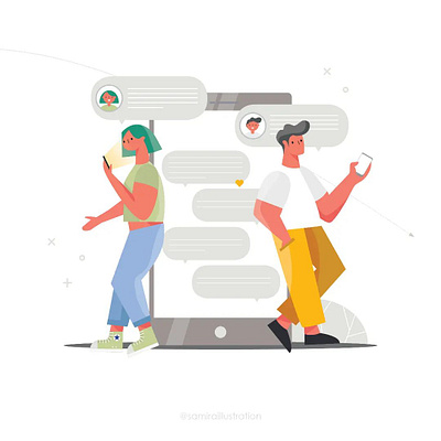 Let's talk together branding character color digital painting flat illustration girl illustration illustrator man networking office procreat social media vector woman work