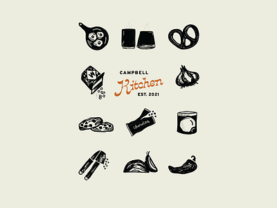 Campbell Kitchen 👩🏼‍🍳 bourbon chocolate coffee cookies eggs food foodillustrations garlic illustration jalepeno kitchen pretzel salt
