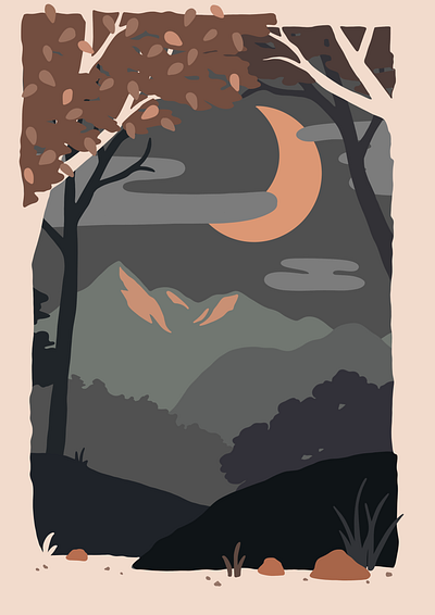 Nighty Mountains color digital art graphic design illustration moon mountains night
