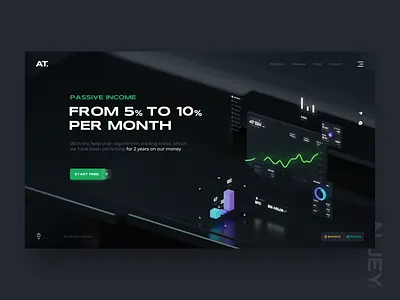 Trading bot site 3d blockchain dark model nft trading ui ux