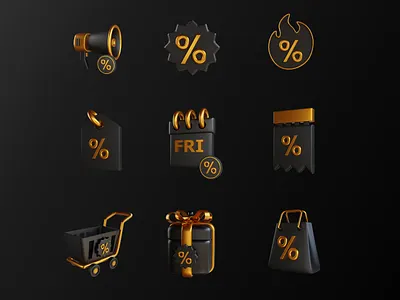 Black friday theme 3d black design element friday icon illustration