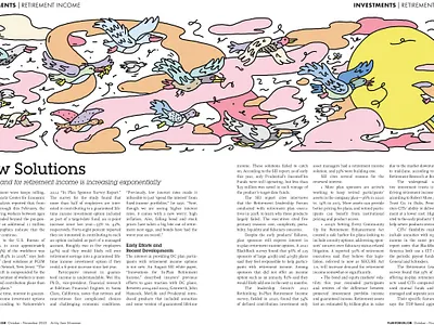 Plan Sponsor Illustration bird birds black outline cartoon changes clouds drawing editorial illustration magazine migration sky sun