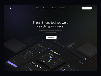 Hero Section for an HR Team Management Tool blur clean clean ui concept dark mode dashboard design desktop ui font gradient grid hero section hr isometric landing page simple tool ui ux uxui