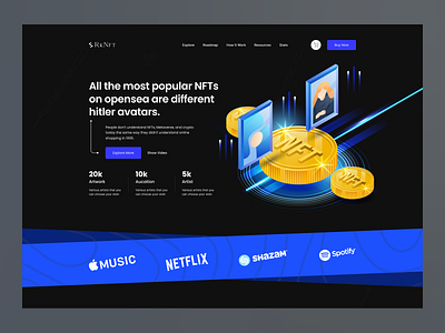 NFT Website Landing Page - Dark crypto nft crypto page cryptoart darktheme dribbble2023 etherium figma home page illustration landing page nft marketplace nft web nftart nfts rkbabor ui ux web crypto web design website design