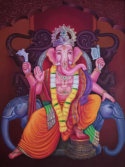 Ganesha / Acrylic on canvas / Size- 30 x 40 inch / Yr-2022 culture design figure ganesha ganpati india painting portrait ramrokade