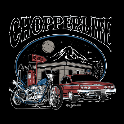 CHOPPER LIFE chevy ilustration chevy impala chevy impala artwork chopper chopper artwork chopper illustration chopper life chopper magazine chopper tshirt forever two wheels ftw harley davidson illustration harley davidson tshirt motorcycle artwork motorcycle designer motorcycle tshirt design