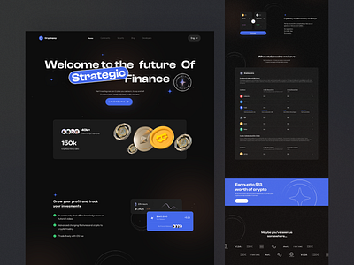 CryptoPay Landing page 3d 3d illustration bitcoin blockchain clean coin crypto dark design ethereum futuristic landing modern ui ui design uiux ux wallet web design website