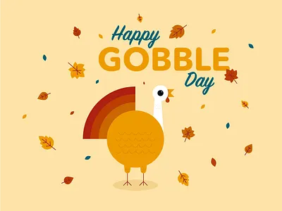 Happy Gobble Day animal autum bird branding colorful design fall family geometric gobble graphic design holiday illustration leaf orange thanks thanksgiving turkey typography vector
