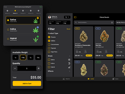 Cannabis Point of Sale app cannabis checkout filter filtering flowers ipad point of sale pos shopping cart steps strains tablet ui ux weed