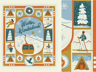 Winter Wonderland Nostalgia advertisement cabin christmas cozy illustration lettering mountains nordic nostaglic ornament packaging packaging design poster scandinavian snow snow flake winter winter wonderland