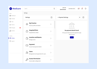 Medicare settings page healthcare settings settings page ui web app