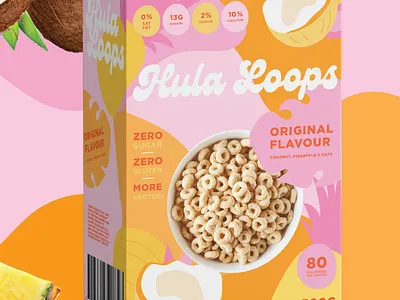 Hula Loops Cereal Box Illustration Mockup Tropical Packaging #4 3d art artwork branding breakfast cereal design digital art digital illustration food packaging fruit graphic design icon illustration illustrations logo mockups packaging ui vector