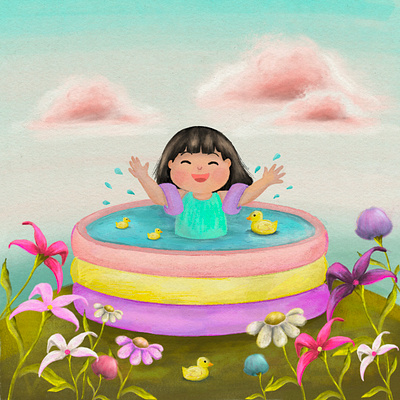 Happiness childrenart childrenbook childrenillustration childrensbookillustration cuteillustration digitalart digitalillustration digitalpainting flowerillustration girlillustration illustration kidlit kidlitart kidsart kidsbook pastel picturebook swimming whimsical whimsicalillustration