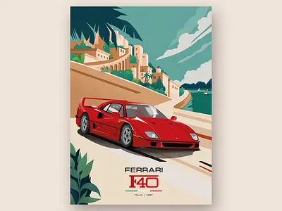 F40 f40 ferrari illustration monaco vintage