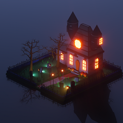 Halloween party house 3d cinema design halloween illustration lowpoly material modelling render