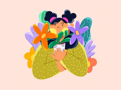 Flowers 💐 2d adobe bouquet character design cute design drawing flat flat style flower flowers grain graphic design hair illustration illustrator photoshop procreate texture woman