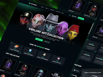 NFTALIEN - NFT Marketplace Web App Concept alien bitcoin blockchain creative crypto wallet cryptocurrency design ethereum investment landing page marketplace metamask metaverse nft nftart platform token uiux web app web design