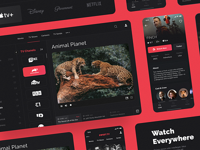 Sweet.TV [ Concept ] branding card dark design interface logo mobile red sweet tv tv ui ux web