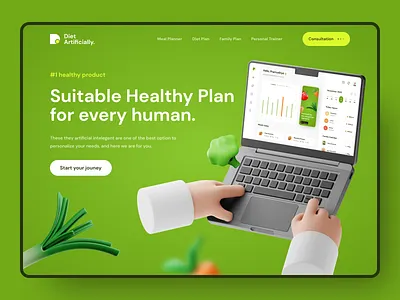 Nutrition & Diet Planner Landing Page 3d 3d icon 3d illustration 3d vegetable diet diet landing page diet planner diet website food healthy landing page nutrition nutrition planner ui ux vegetables website