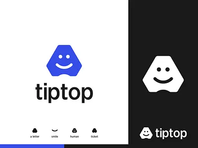 Tiptop logo Design a letter abstract agency app blue brand identity branding creative design human icon logos mark minimal modern simple smile ticket unique