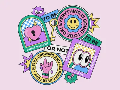 Randomly Positive (Stickers) bright colourful creative illustration minimal minimalism motivation pink positive retro simple stickers