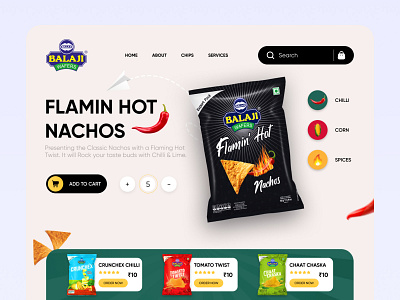 Balaji Wafers Landing page balaji wafers branding design desktop design dribble figma graphic design illustration landing page new design popular trending ui uiux ux web web design web page website