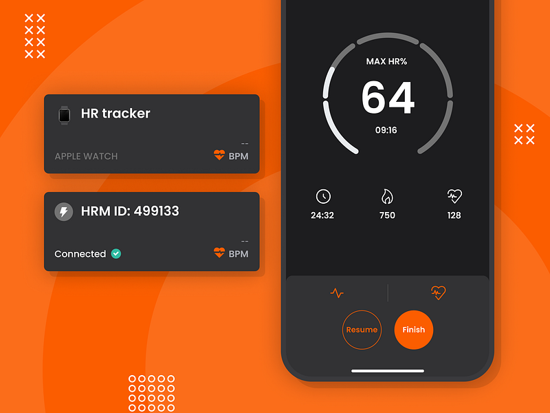 Fitness mobile app – Heart rate tracker app dark theme exercise figma fitness heart rate tracker ios app product design sport ui wellness