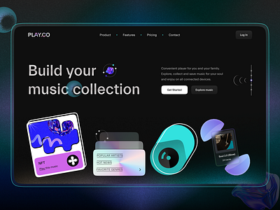 Playco NFT music platform blockchain design flat fonts home landing layo music nft page platform studio ui ux