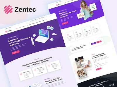 Zentec - IT Solutions Company Web Design app app landing business color design digital digital agency digital business illustration it service it solutions logo modern portfolio product saas software startup technology ui