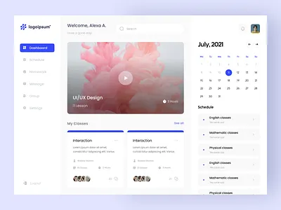 E-Learning Dashboard Design admin adminpanel classes course creative dashboard design elearning learn sidebar ui uiux ux web website